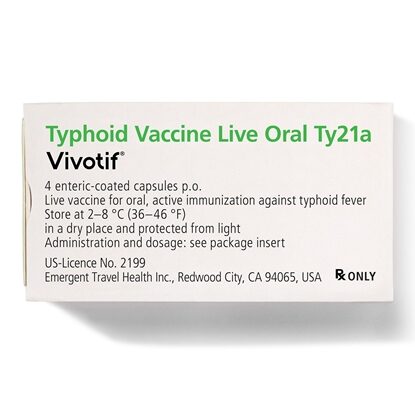 Vivotif® Typhoid Oral Vaccine, 4 Capsules/Bottle, Refrigerated