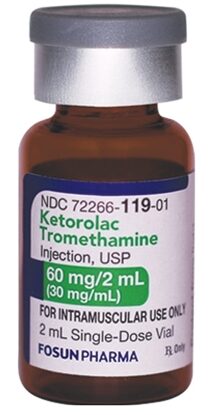 Ketorolac Tromethamine, IM, 30mg/mL, SDV, 2mL Vial, 25 Vials/Tray