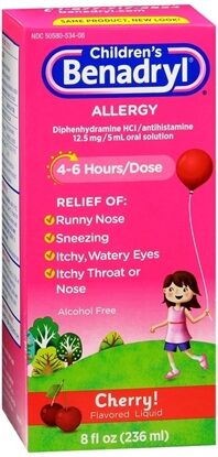 Benadryl Children's Allergy Liquid, 12.5mg/5mL, Cherry, 8oz/Bottle
