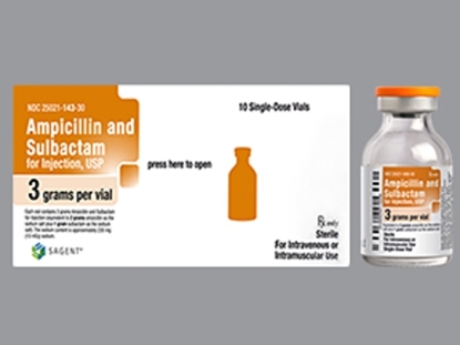 Ampicillin Sodium/Sulbactam Sodium, IV/IM Powder, 3grams/Vial, 10 Vials/Tray