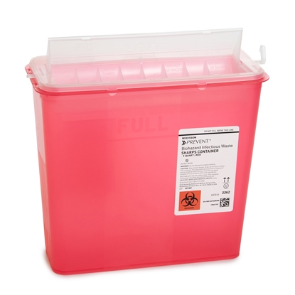 Sharps Collector Container, 5 Quart, Horizontal Lid, Translucent Red Base, Each