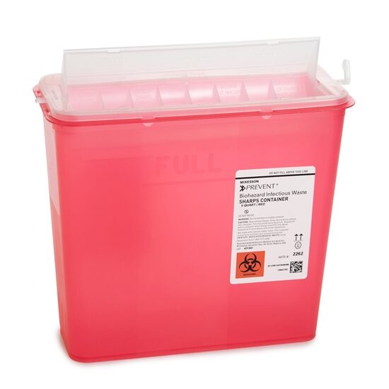 Sharps Collector Container 5 Quart Horizontal Lid Translucent Red Base InRoom Each