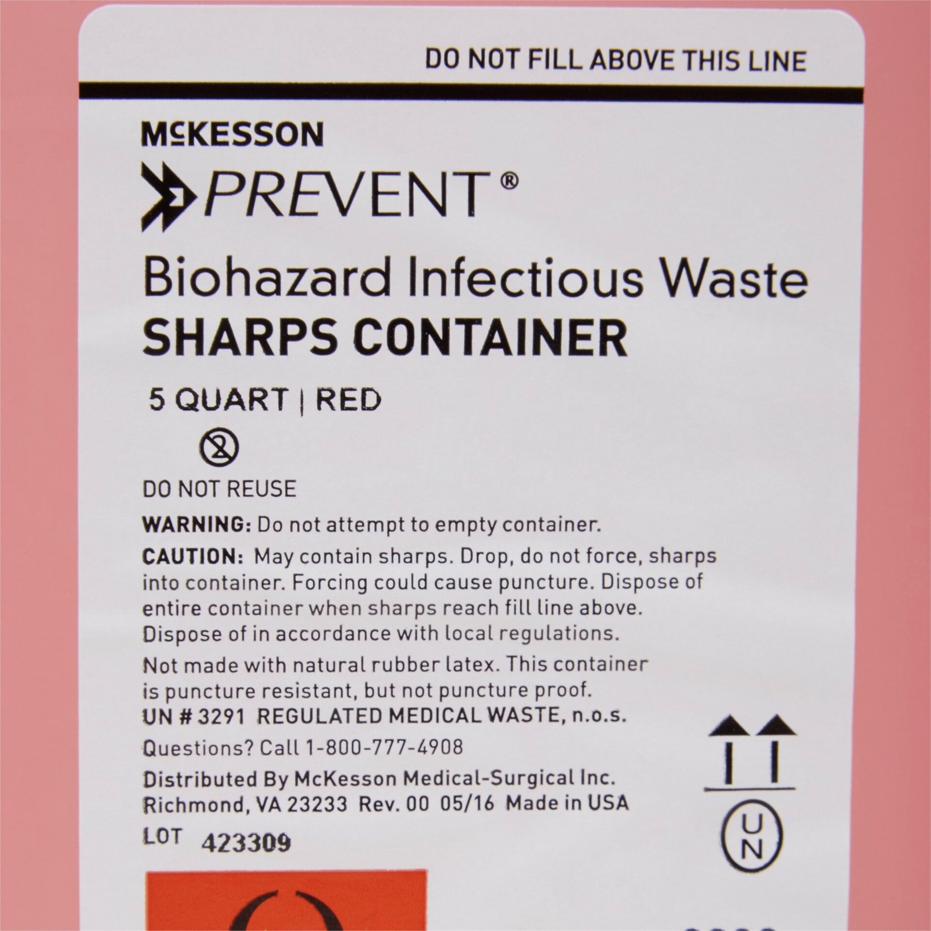 Sharps Container 1.25 Gallon, Counter Balanced Door Locking Lid, Each ...