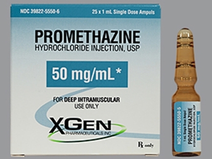 Promethazine HCl Ampules, 50mg/mL, 1mL/Ampules, 25 Ampules/Tray