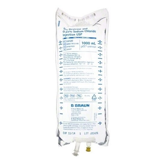 5% Dextrose and 0.45% Sodium Chloride IV Solution Injection, 1000 mL Excel® Bag, Latex/PVC/DEPH-free, 12/Case