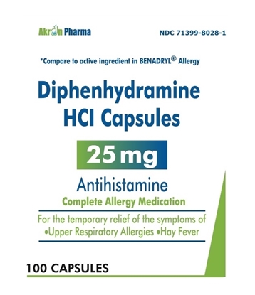 Diphenhydramine HCl (Generic for Benadryl) 25 mg Capsules, 100 Count | Akron