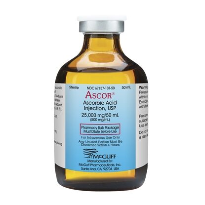 ASCOR® FDA-Approved Ascorbic Acid Injection (Vitamin C), USP, 500mg/mL, 50mL Vial, Each