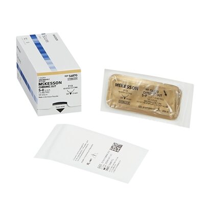 McKesson Absorbable 5-0 Chromic Gut Suture with P-13 3/8 Circle Precision Reverse Cutting Needle, Each