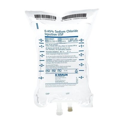 0.45% Sodium Chloride IV Solution Injection, 500 mL Excel® Bag, Latex/PVC/DEPH-Free, Each
