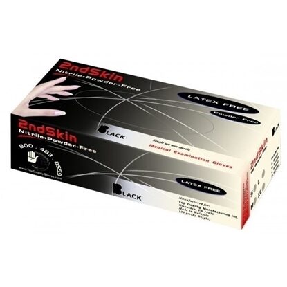 Gloves, Nitrile Synthetic, P/F 2nd Skin, Black, Large, 100/Box
