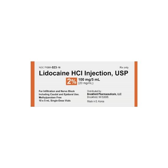 2 Lidocaine HCl Injection 20 mgmL Single Dose Vial 5mL 10Tray