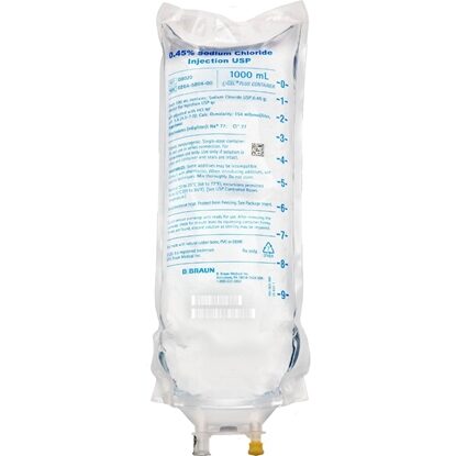0.45% Sodium Chloride IV Solution Injection, 1000 mL Excel® Plus Bag, Latex/PVC/DEHP-Free, 12/Case