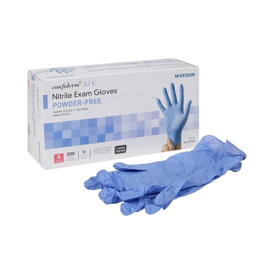 Exam Glove McKesson Confiderm 35C Nitrile Standard Cuff Length Textured Fingertips Blue Chemo Tested