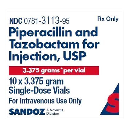 Piperacillin and Tazobactam Injection 3.375 g/Vial, Single Dose Vial 15 mL, 10/Tray