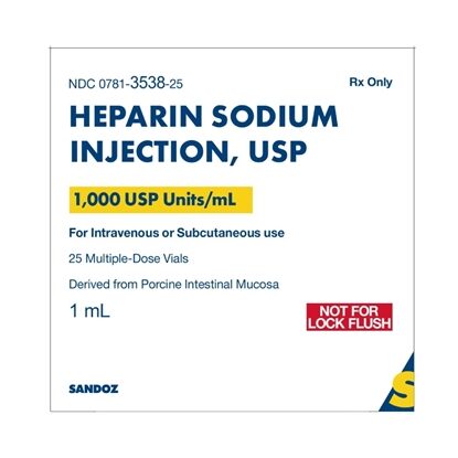Heparin Sodium Injection 1000 U/mL, Multiple Dose Vial 1 mL, 25/Tray