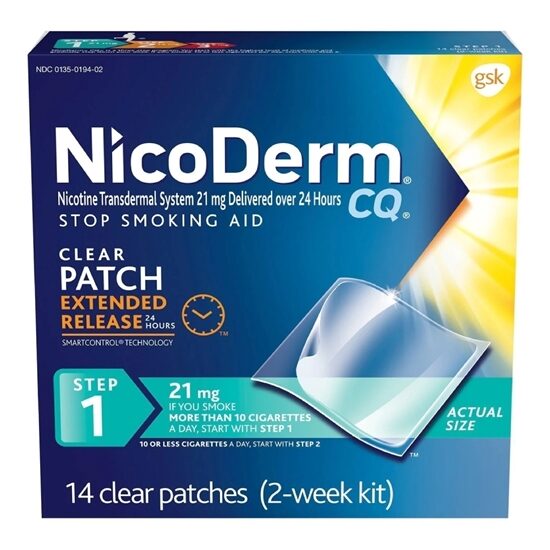 NicoDerm CQ Step 1 Nicotene Clear Patch 21 mg 14Box