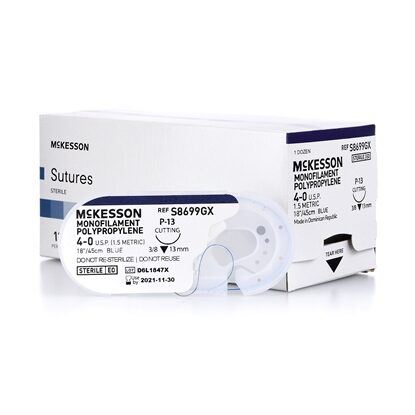 McKesson Non-Absorbable 4-0 Polypropylene Monofilament Suture with P-3 Needle, 12/Box
