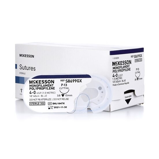 Suture Polypropylene Monofilament 40 P3 18 12Box