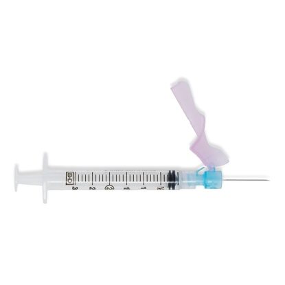 3cc Syringe, 23G x 1", Luer Lock, Eclipse, Safety, Sterile, BD Eclipse™, 50/Box