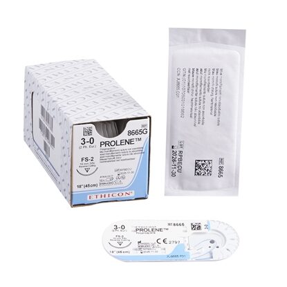 Suture, Polypropylene, Prolene™, 3.0, FS-2, 18", 12/Box