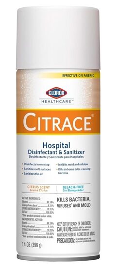 Citrace DisinfectantDeodorizer Spray for Surfaces Citrus Scent 16ozCanister