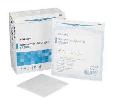 Sponge, Non-Woven 4ply, Sterile, 4"x4"   Performance Plus, Poly/Rayon,   2/pack, 25 packs/Box