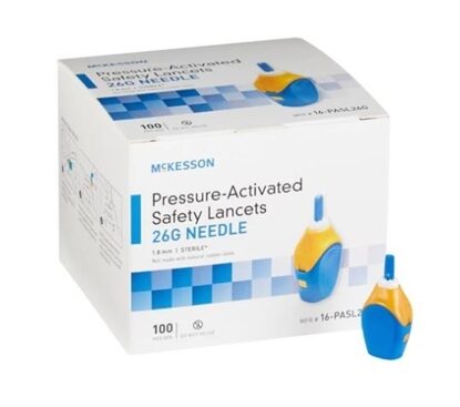Lancet, Safety   Pressure Activated, Sterile L/F   26g  1.8mm   100/Box