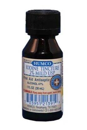 Iodine Mild Tincture, 2% Solution, 1oz, Each