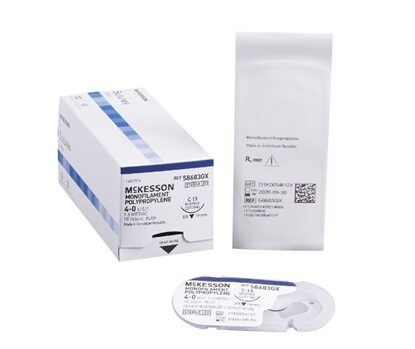 McKesson Non-Absorbable 4-0 Blue Polypropylene Monofilament Suture with 3/8 Circle Reverse Needle, 12/Box