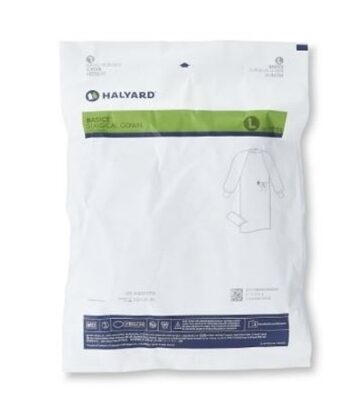 Gown, Surgical KC100®, Sterile, Disposable, Blue SMS Fabric, Knit Cuffs, Longsleeves, Hook/Loop Neck Closure, Large, 20/Case