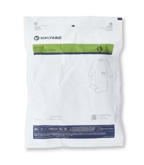Gown Surgical KC100 Sterile Disposable Blue SMS Fabric Knit Cuffs Longsleeves HookLoop Neck Closure Large 20Case
