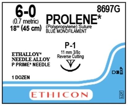 Johnson & Johnson Non-Absorbable 6-0 Prolene™ Polypropylene Suture with P-1 Needle, 12/Box
