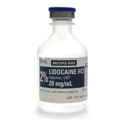 2% Lidocaine HCl Injection 20 mg/mL, Fliptop Multiple Dose Vial 50 mL, Each (Expiring Soon)