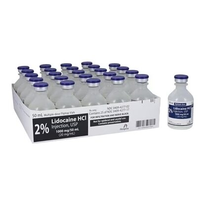 2% Lidocaine HCl Injection 20 mg/mL, Fliptop Multiple Dose Vial 50 mL, 25/Tray * (Expiring Soon)