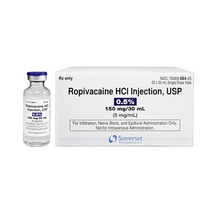 0.5% RopivacaineHydrochloride Injection 150 mg/30 mL, Single Dose Vial 30 mL, 10/Tray