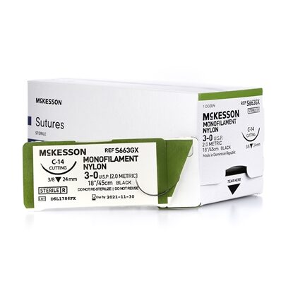 McKesson Non-Absorbable 3-0 Nylon Suture with FS-1 Needle, 12/Box