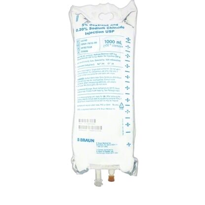 5% Dextrose and 0.20% Sodium Chloride IV Solution Injection, 1000 mL Excel® Bag, Latex/PVC/DEPH-free, 12/Case (Expiring Soon)