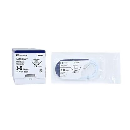 Covidien Non-Absorbable 3-0 Surgipro™ Blue Polypropylene Suture with C-14 Needle, 12/Box