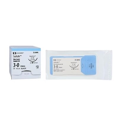 Covidien Non-Absorbable 3-0 Black Silk Suture with FS-1 Needle, 12/Box