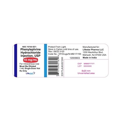Phenylephrine HCl Injection 10 mg/mL, Single Dose Vial 1 mL, 25/Tray (Expiring Soon)