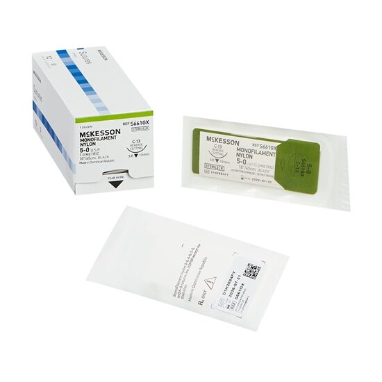 Nonabsorbable Suture with Needle Nylon C13 38 Circle Reverse Cutting Needle Size 50 12Box