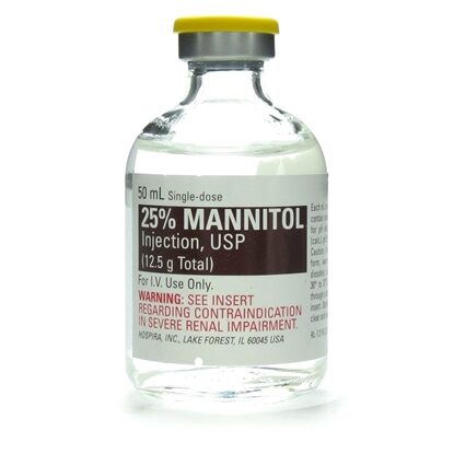 25% Mannitol Injection 250 mg/mL, Single Dose Vial 50 mL, Each (Expiring Soon)