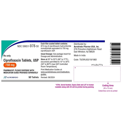 Aurobindo Ciprofloxacin HCl 750 mg Tablets, 50 Count