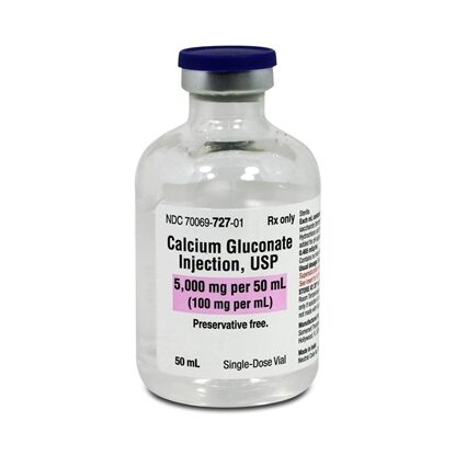 Calcium Gluconate Injection 100mg/mL, Single Dose Vial 50 mL