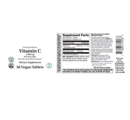 Vitamin C Plus Rose Hips 1000 mg Tablets 100 Count