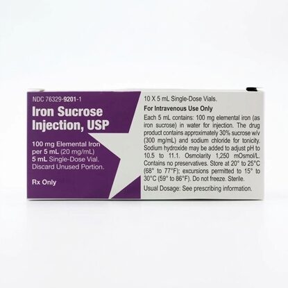 Iron Sucrose Injection 20 mg/mL (76329-9201-01), Single Dose Vial 5 mL, 10/Tray