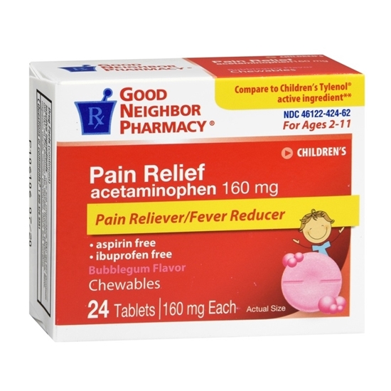 Acetaminophen Oral Childrens Pain Relief 160 mg Chewable Tablets 24 Count