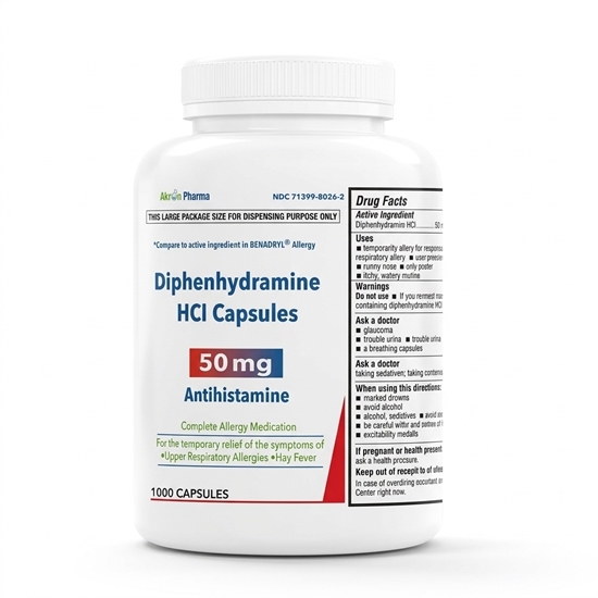 Diphenhydramine HCl Generic for Benadryl 50 mg Capsules 1000 Count  Akron