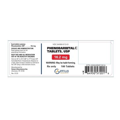 Phenobarbital 16.2 mg Tablets, 100 Count | Genus Lifesciences