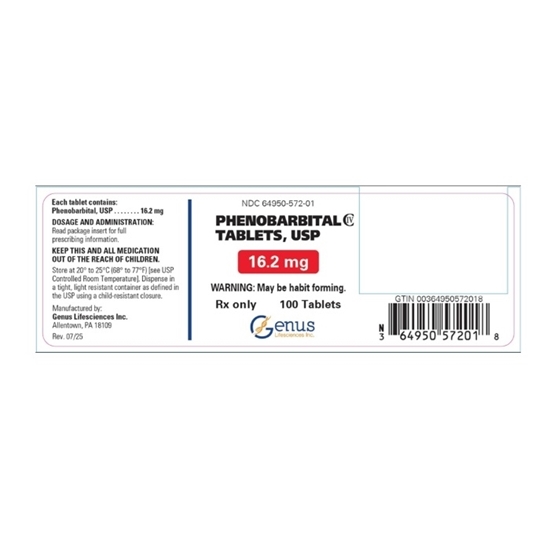 Phenobarbital 162 mg Tablets 100 Count  Genus Lifesciences